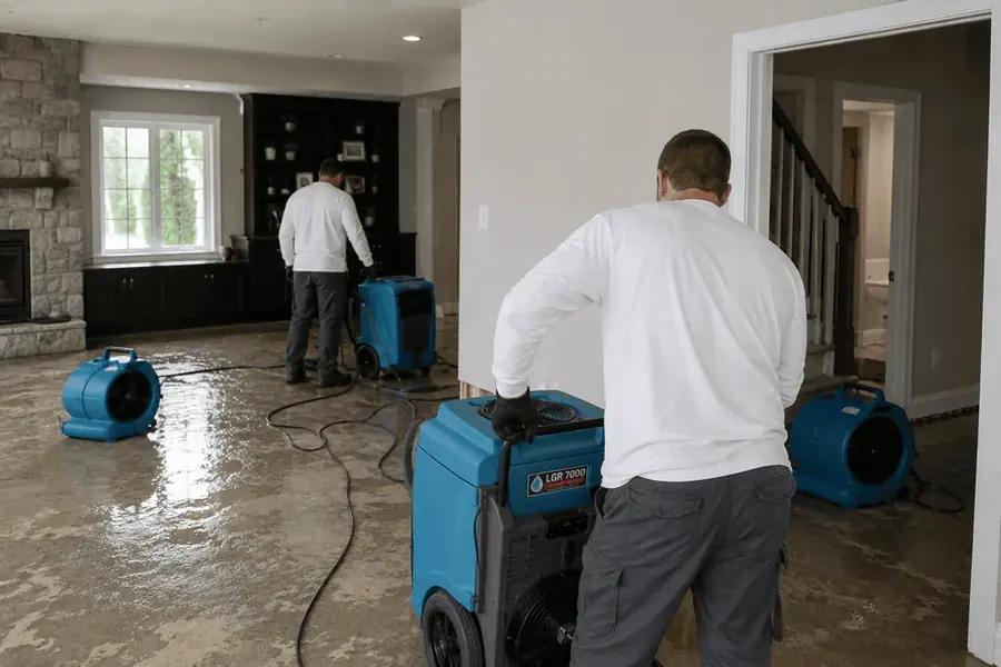 Restoration technicians arriving to dry a Smyrna, GA home
